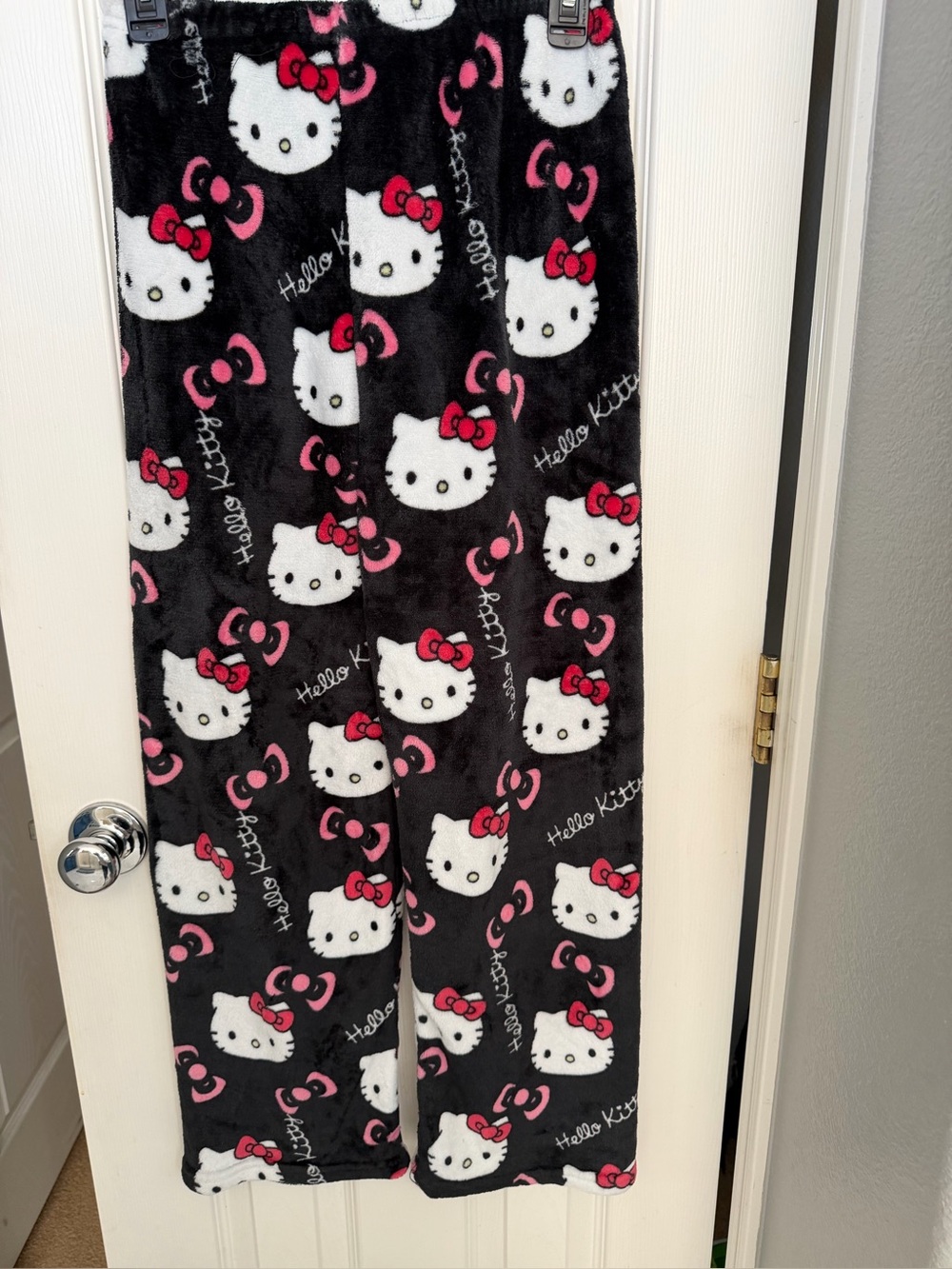 Hello Kitty Black, White & Pink Fleece Lounge Pajama Pants